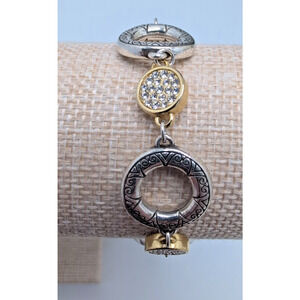 Brighton Two Tone Pave Crystal Chain Link Aztec Sun Bracelet reversible